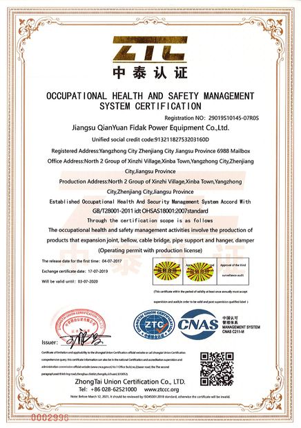 China Jiangsu Qianyuanfeida  electric equipment Co.,Ltd Certificações